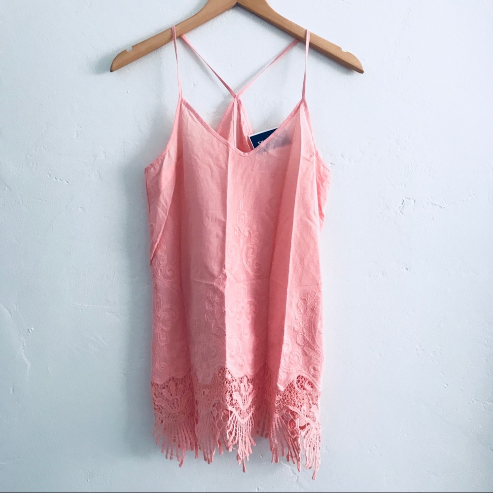 NWT Pink Tank Top with Crochet Lace Hem